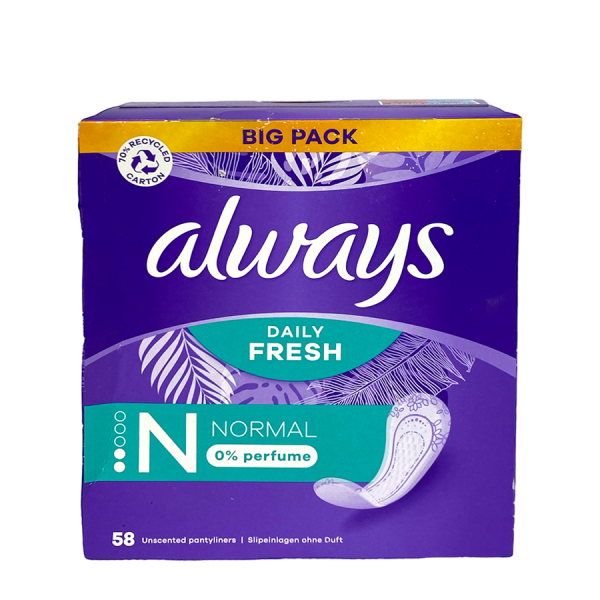 Always Tous les jours Fresh Croix d'inlay normale 0% Parfum 58 pièces
