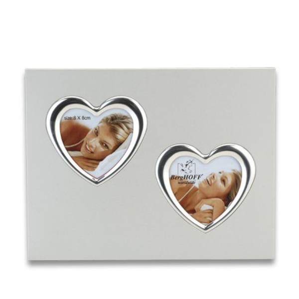 BergHOFF Photo Frame White With 2 Hearts Chrome 8x8cm