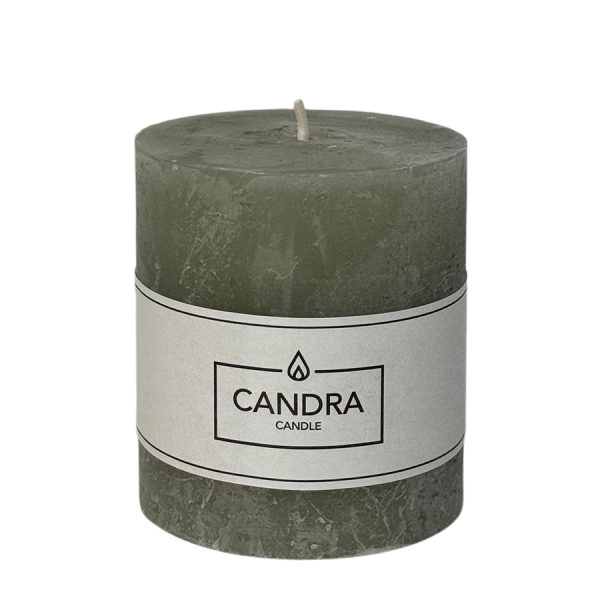 Candra Rustieke Stompkaars Saliegroen 80/68mm